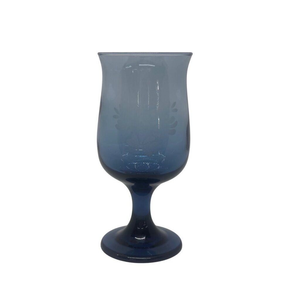 VTG Pfaltzgraff Yorktowne Cobalt Blue Etched Goblet 5.5 Elegant Floral Glassware